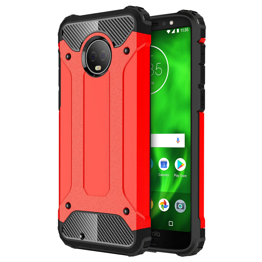 Military Defender Tough Shockproof Case for Motorola Moto G6 - Red